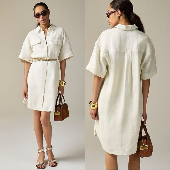 NWT J CREW Utility shirtdress in linen in Natural - Picture 1 of 12